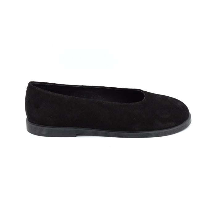 Pantofi dama barefoot tip balerini din piele naturala intoarsa neagra cu varf rotund si talpa de 1 cm 55825-3-25 [1]