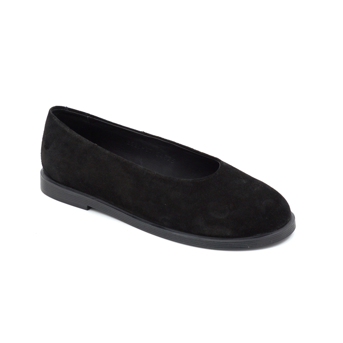 Pantofi dama barefoot tip balerini din piele naturala intoarsa neagra cu varf rotund si talpa de 1 cm 55825-3-25 [2]