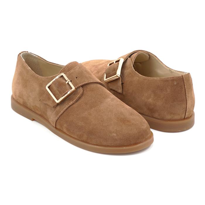 Pantofi dama tip barefoot din piele naturala intoarsa maro coniac cu varf rotund si talpa de 1 cm 55425-1-25 [4]