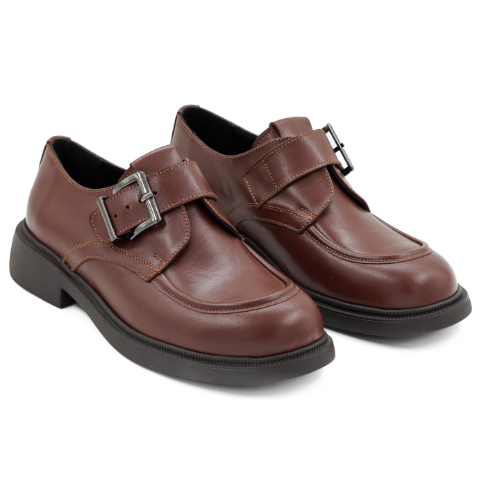 Pantofi dama casual din piele naturala box maro ciocolata varf rotund si talpa de 3 cm 50626-3-26 [3]