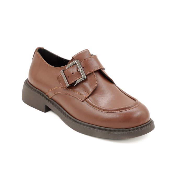 Pantofi dama casual din piele naturala box maro ciocolata varf rotund si talpa de 3 cm 50626-3-26 [2]