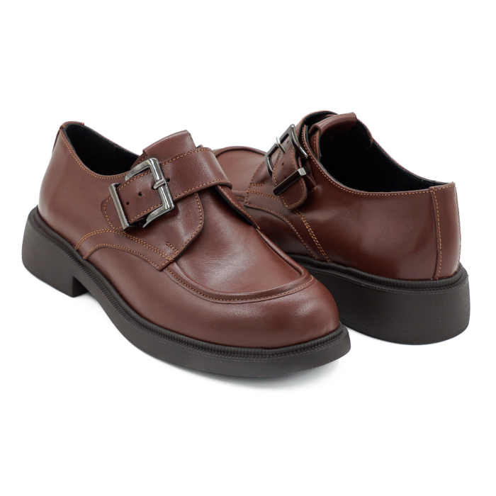 Pantofi dama casual din piele naturala box maro ciocolata varf rotund si talpa de 3 cm 50626-3-26 [4]