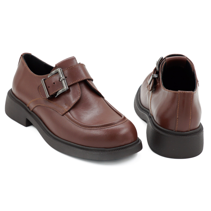 Pantofi dama casual din piele naturala box maro ciocolata varf rotund si talpa de 3 cm 50626-3-26 [5]