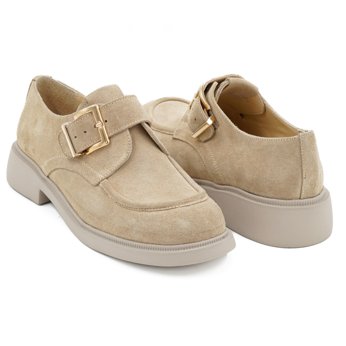 Pantofi dama casual din piele naturala intoarsa capucino varf rotund si talpa de 3 cm 50626-5-26 [4]