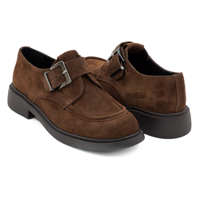 Pantofi dama casual din piele naturala intoarsa maro ciocolata varf rotund si talpa de 3 cm 50626-1-26 [4]