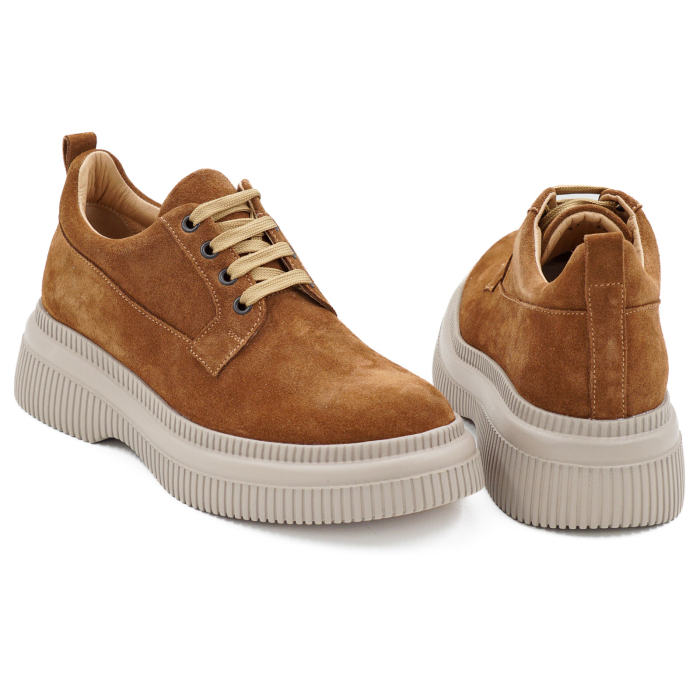 Pantofi dama casual loafers din piele naturala intoarsa maro coniac, cu varf rotund si talpa 3 cm 50321-6 [5]