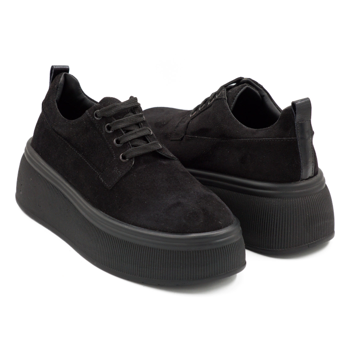 Pantofi dama casual loafers din piele naturala intoarsa neagra, cu varf rotund si talpa 3 cm 50321-1-26 [4]