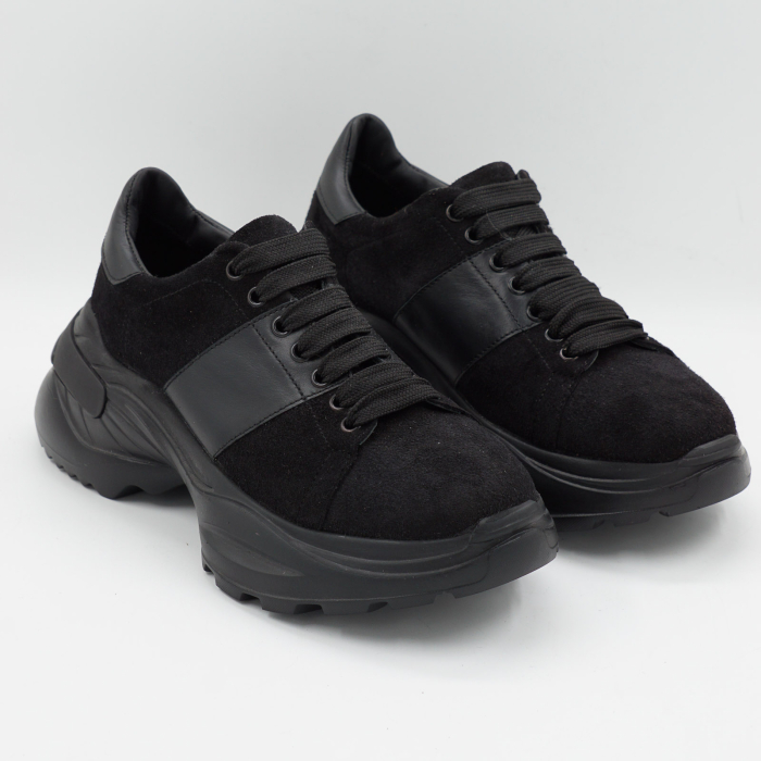 Pantofi dama tip adidas din piele naturala intoarsa neagra, cu varf rotund si talpa 4 cm 57820-26 [3]