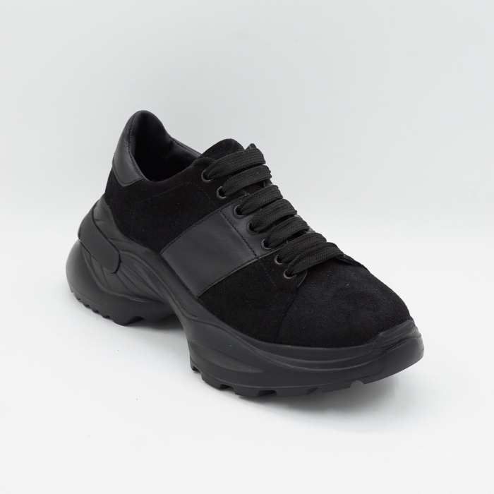 Pantofi dama tip adidas din piele naturala intoarsa neagra, cu varf rotund si talpa 4 cm 57820-26 [2]