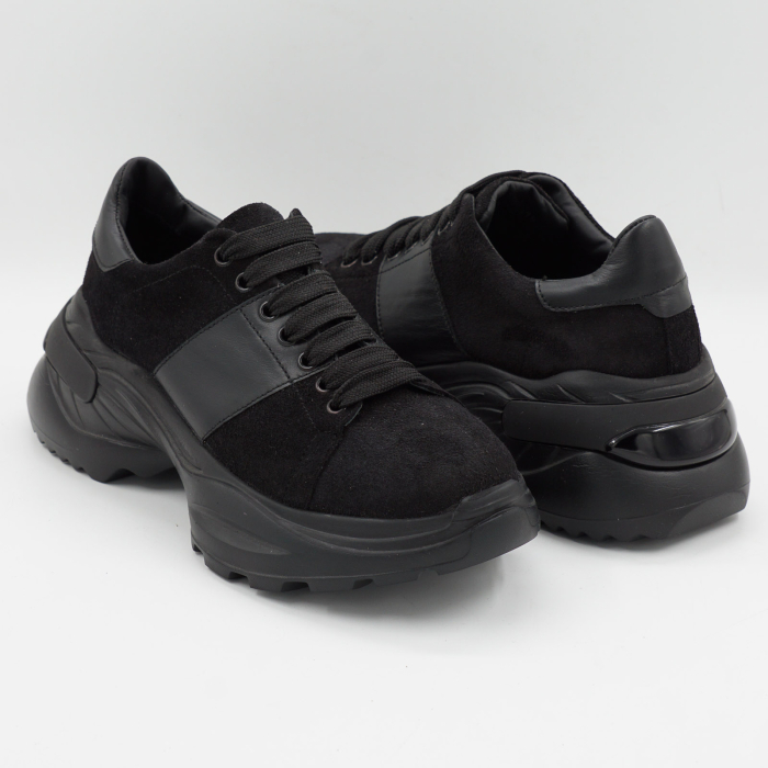 Pantofi dama tip adidas din piele naturala intoarsa neagra, cu varf rotund si talpa 4 cm 57820-26 [4]