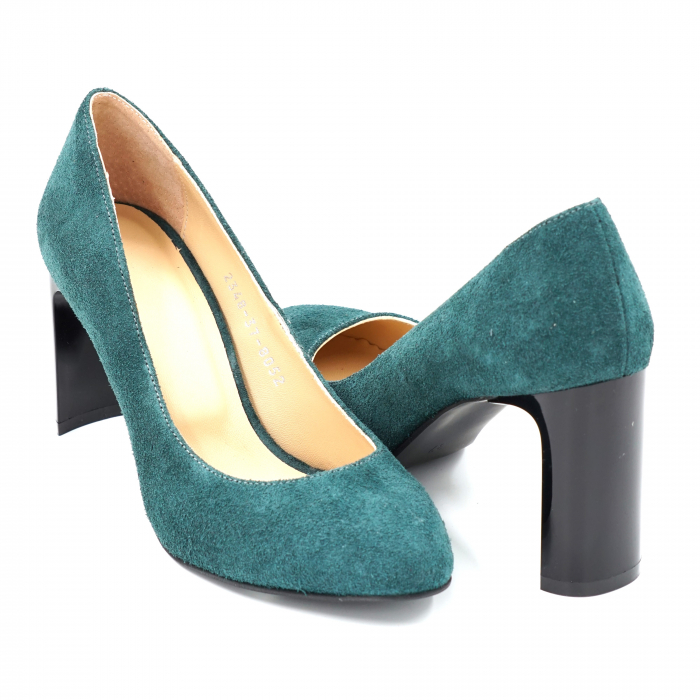 Pantofi dama din piele intoarsa intoarsa verde smarald cu varf ascutit si toc mediu subtire tip bricheta 8 cm 8052-2 [4]