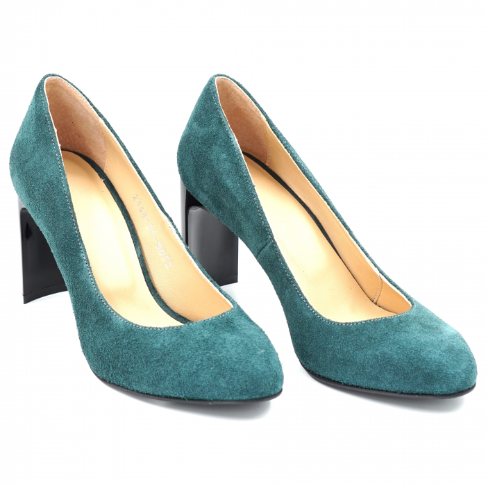 Pantofi dama din piele intoarsa intoarsa verde smarald cu varf ascutit si toc mediu subtire tip bricheta 8 cm 8052-2 [3]