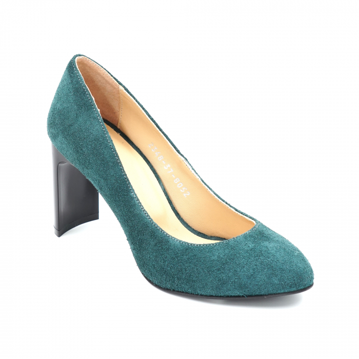 Pantofi dama din piele intoarsa intoarsa verde smarald cu varf ascutit si toc mediu subtire tip bricheta 8 cm 8052-2 [2]