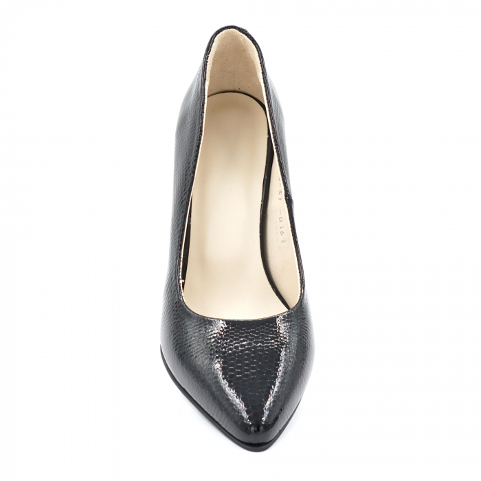 Pantofi dama din piele naturala lacuita neagra cu varf ascutit stileto si toc mediu gros 7 cm 0161-24 [6]