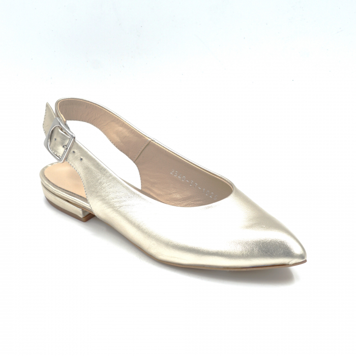 Sandale dama tip balerini din piele naturala aurie cu varf ascutit stileto si toc mic gros imbracat 1 cm 0224-2-24 [2]