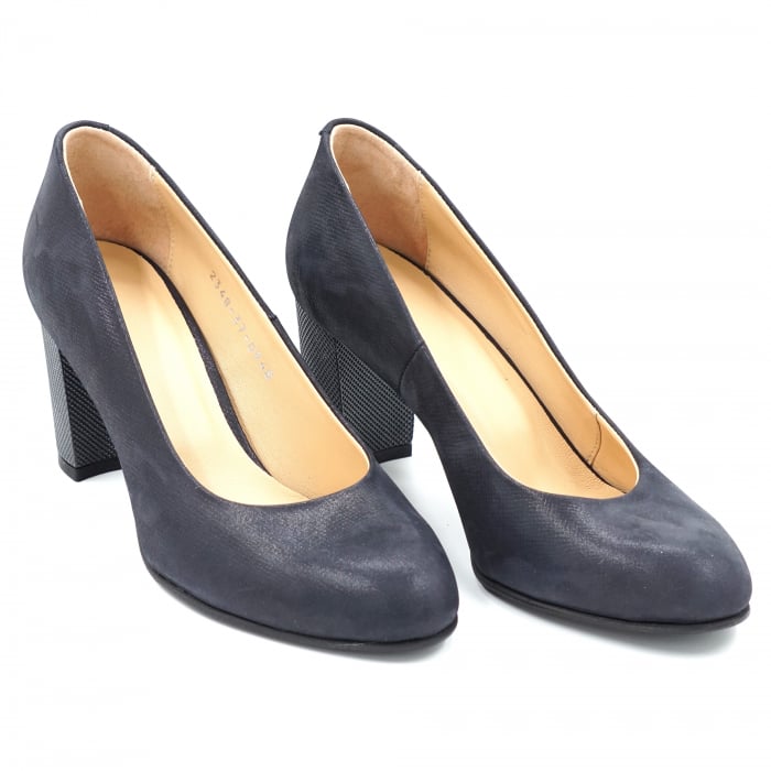 Pantofi dama din piele naturala bleumaren cu varf rotund si toc mediu gros 7 cm 0948-1-24 [3]