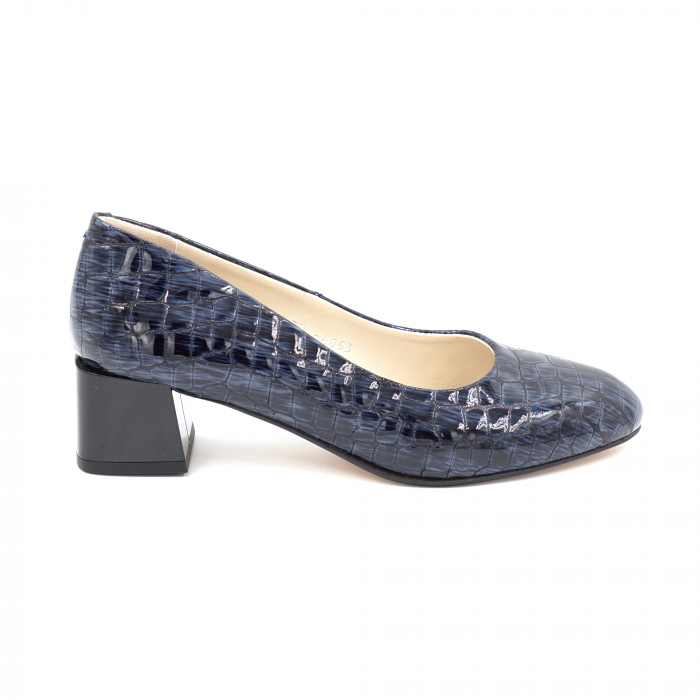 Pantofi dama din piele naturala lacuita croco bleumaren cu varf rotund si toc mic gros 4 cm 4053-1-24 [1]