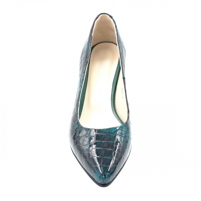 Pantofi dama din piele naturala lacuita croco verde marmorat cu varf ascutit stileto si toc mic gros 4 cm 4057-2-24 [5]