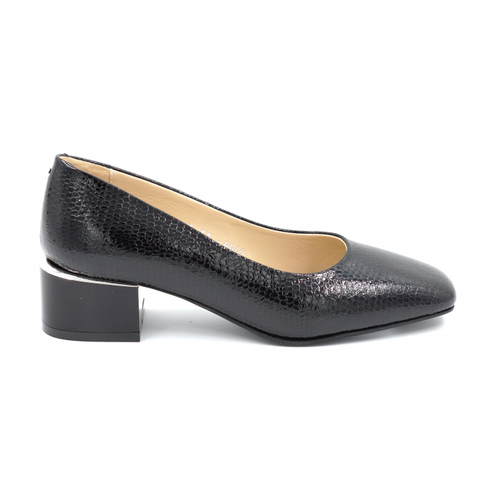 Pantofi dama din piele naturala croco lac negru cu varf patrat si toc mic gros 4 cm 4069-1-24 [2]
