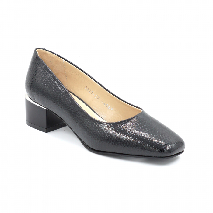 Pantofi dama din piele naturala croco lac negru cu varf patrat si toc mic gros 4 cm 4069-1-24 [3]
