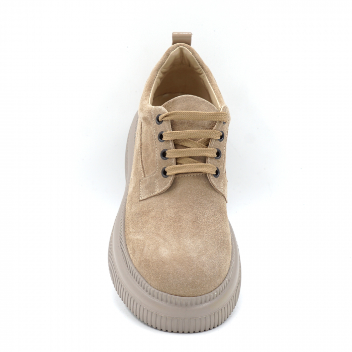 Pantofi dama casual din piele naturala intoarsa cappucino cu varf rotund si talpa de 4 cm 50321-10-24 [5]