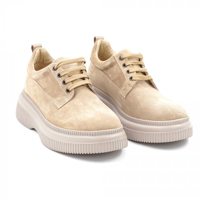 Pantofi dama casual din piele naturala intoarsa cappucino cu varf rotund si talpa de 4 cm 50321-10-24 [4]
