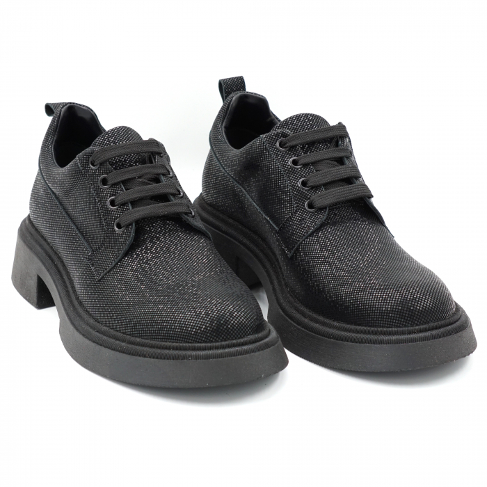 Pantofi dama casual din piele naturala neagra cu insertii cu varf rotund si talpa 3 cm 50321-6-24 [3]