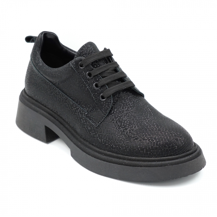 Pantofi dama casual din piele naturala neagra cu insertii cu varf rotund si talpa 3 cm 50321-6-24 [2]