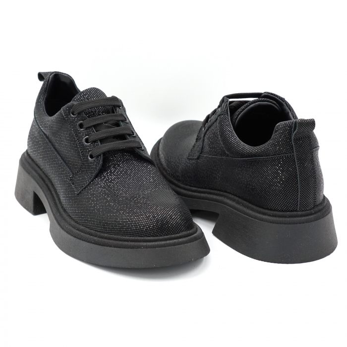 Pantofi dama casual din piele naturala neagra cu insertii cu varf rotund si talpa 3 cm 50321-6-24 [4]