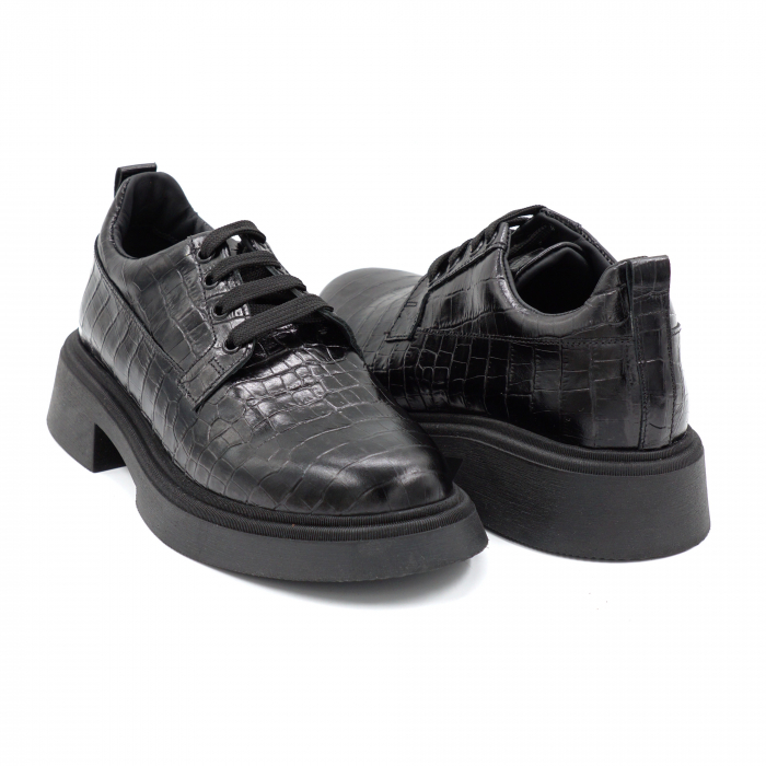 Pantofi dama casual loafers din piele naturala croco mat negru cu varf rotund si talpa 3 cm 50321-8-24 [3]