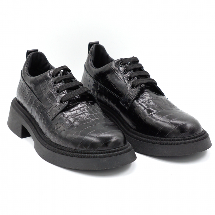 Pantofi dama casual loafers din piele naturala croco mat negru cu varf rotund si talpa 3 cm 50321-8-24 [4]
