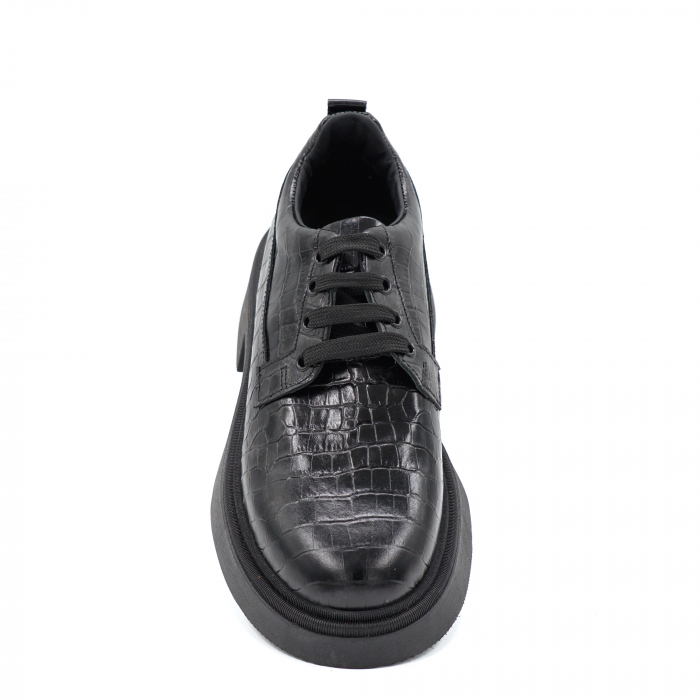 Pantofi dama casual loafers din piele naturala croco mat negru cu varf rotund si talpa 3 cm 50321-8-24 [5]