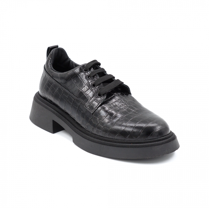 Pantofi dama casual loafers din piele naturala croco mat negru cu varf rotund si talpa 3 cm 50321-8-24 [2]
