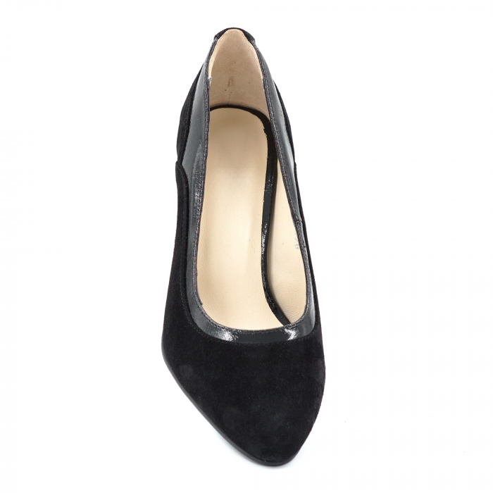 Pantofi dama din piele naturala intoarsa si lacuita neagra cu varf ascutit si toc mediu gros 7 cm 50520-2-24 [5]