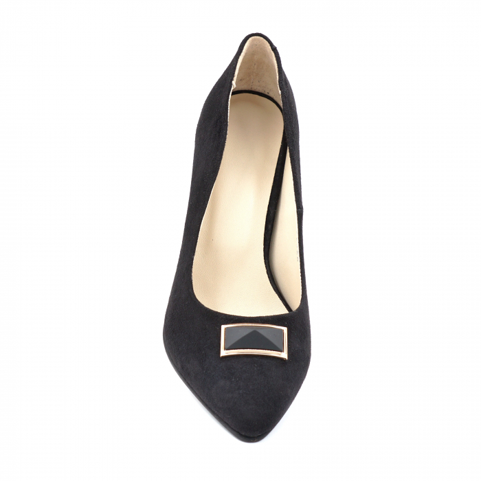 Pantofi dama din piele naturala intoarsa neagra cu varf ascutit stileto si toc mediu gros 8 cm 50524-6-24 [5]
