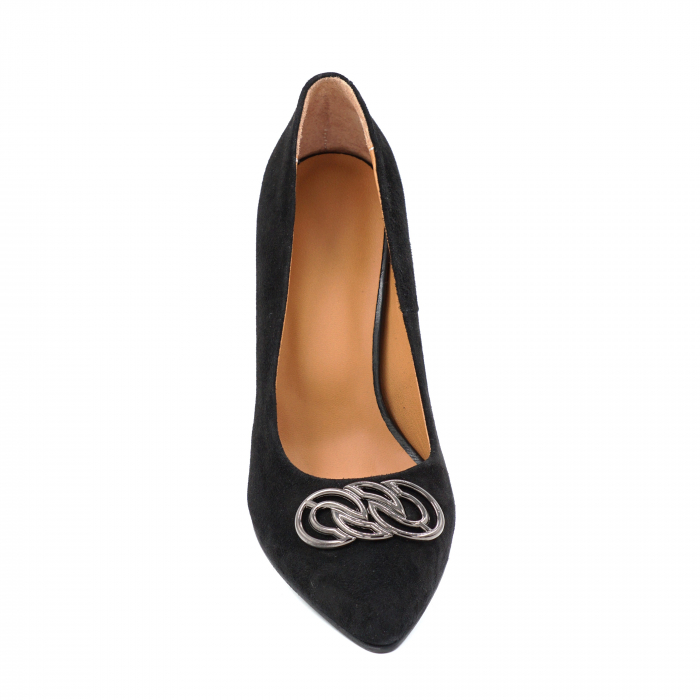 Pantofi dama din piele naturala intoarsa neagra cu varf ascutit stileto si toc mediu gros 8 cm 50625-25 [6]