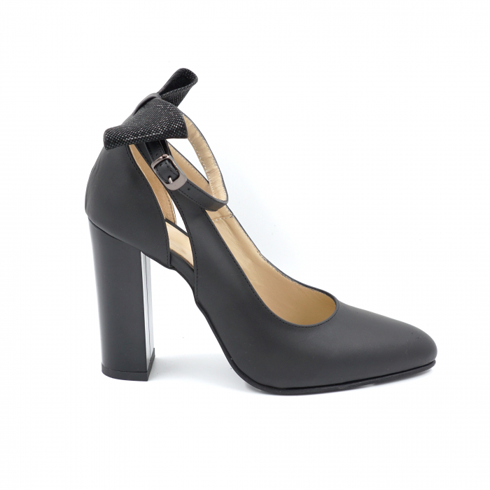 Pantofi dama din piele naturala neagra cu varf ascutit si toc inalt gros 9 cm 50719-24 [5]