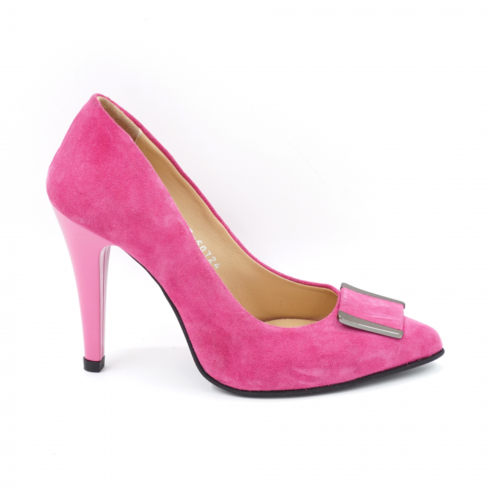 Pantofi dama din piele naturala intoarsa roz fucsia cu varf ascutit stileto si toc inalt subtire 10 cm 50724-2-24 [4]