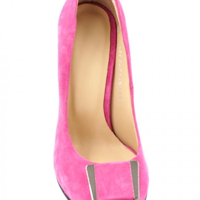 Pantofi dama din piele naturala intoarsa roz fucsia cu varf ascutit stileto si toc inalt subtire 10 cm 50724-2-24 [5]