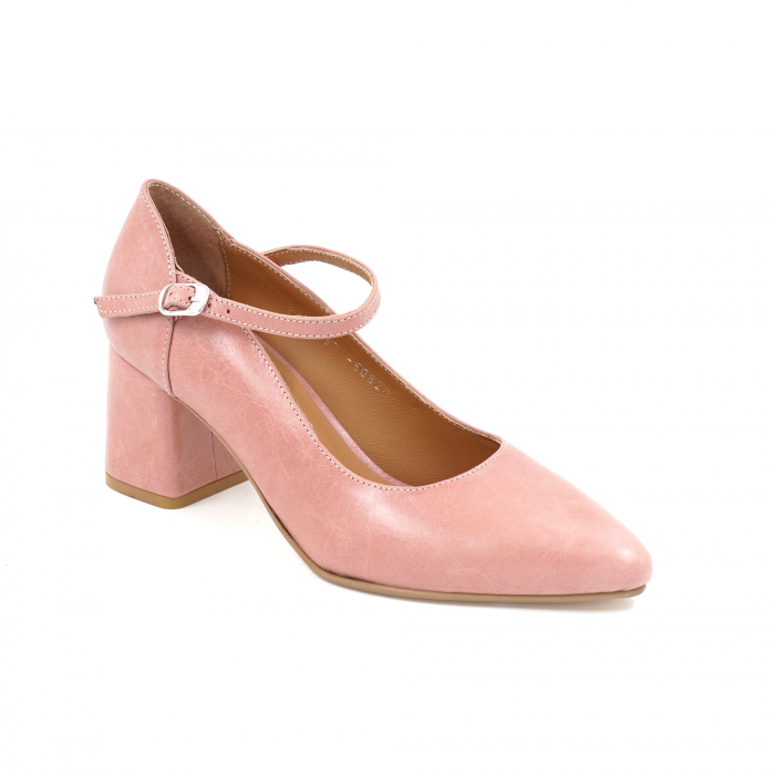 Pantofi dama din piele naturala nude roze cu varf ascutit stileto si toc mic gros imbracat 6 cm 50820-1-25 [2]