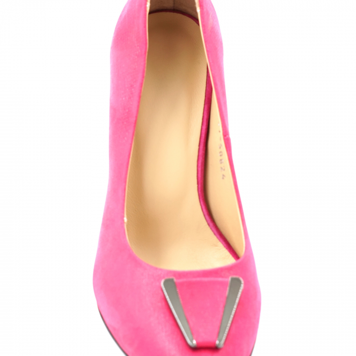 Pantofi dama din piele naturala fucsia sidefata cu varf ascutit stileto si toc mediu gros imbracat 8 cm 50824-24 [5]