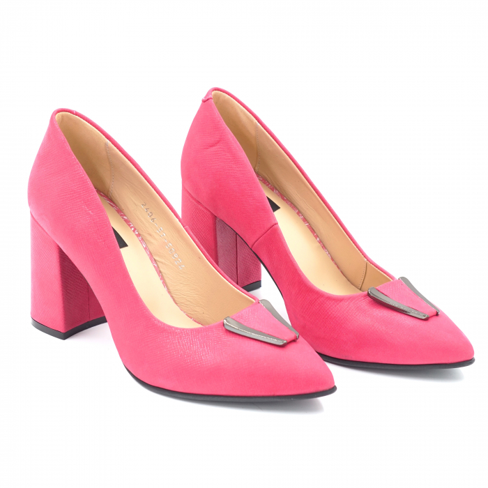 Pantofi dama din piele naturala fucsia sidef cu varf ascutit stileto si toc mediu gros imbracat 8 cm 50824-2-25 [3]