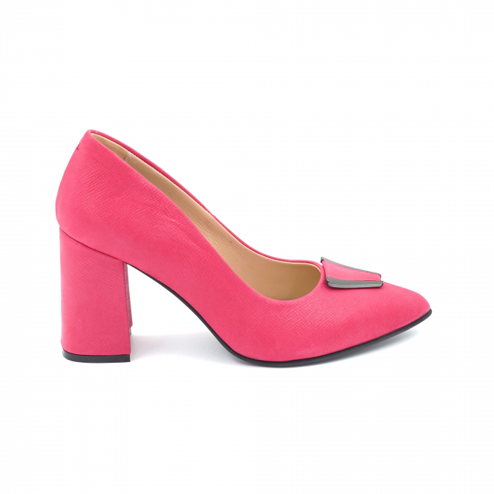 Pantofi dama din piele naturala fucsia sidef cu varf ascutit stileto si toc mediu gros imbracat 8 cm 50824-2-25 [4]