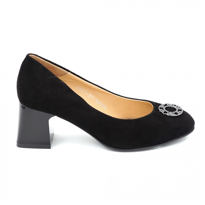 Pantofi dama din piele naturala intoarsa neagra cu varf rotund si toc mic gros 6 cm 50924-1-24 [4]