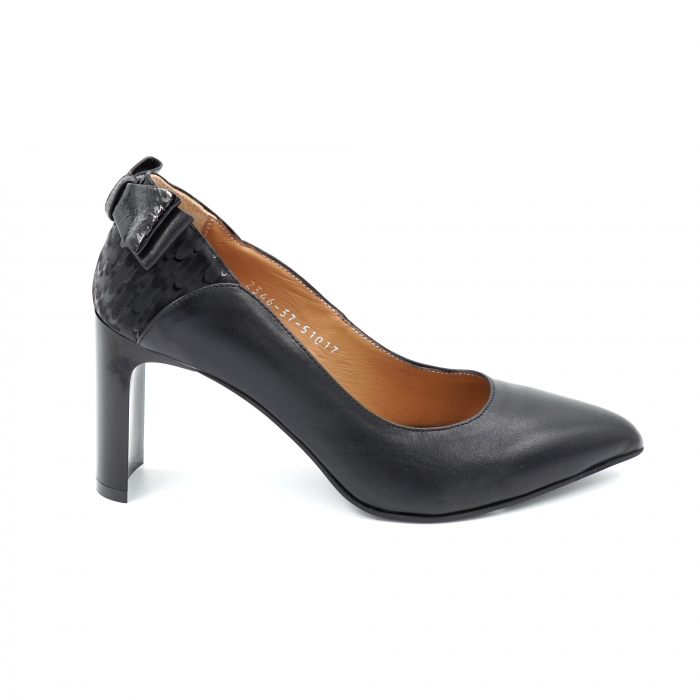Pantofi dama din piele naturala neagra si cu imprimeu 3D cu varf ascutit stileto si toc mediu gros tip bricheta 8 cm 51017-24 [4]