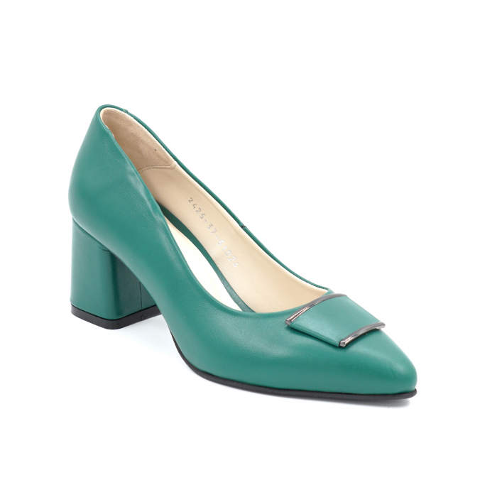 Pantofi dama din piele naturala verde menta cu varf ascutit stileto si toc mic gros imbracat 6 cm 51024-3-24 [2]