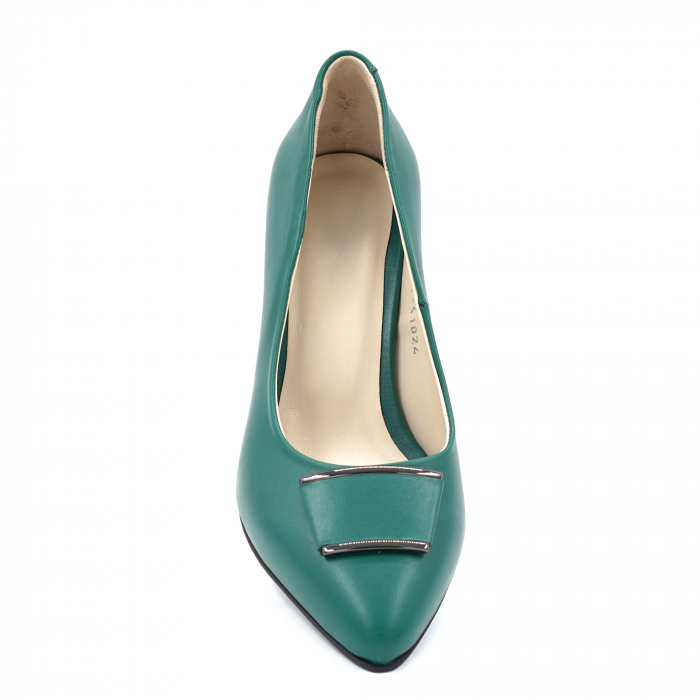 Pantofi dama din piele naturala verde menta cu varf ascutit stileto si toc mic gros imbracat 6 cm 51024-3-24 [6]