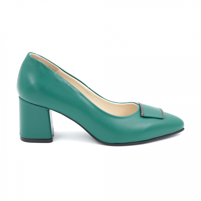 Pantofi dama din piele naturala verde menta cu varf ascutit stileto si toc mic gros imbracat 6 cm 51024-3-24 [3]