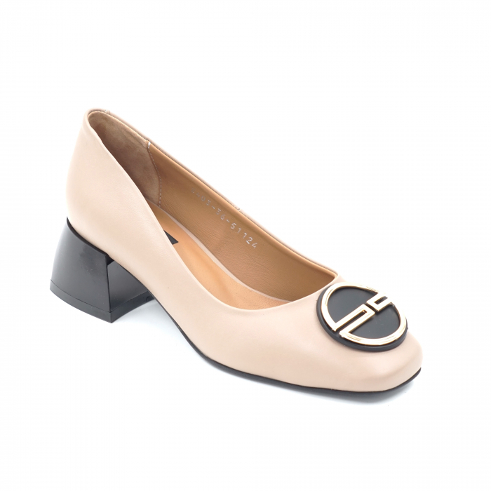 Pantofi dama din piele naturala roz pudra inchis cu varf patrat si toc mic gros 4 cm 51124-1-24 [4]