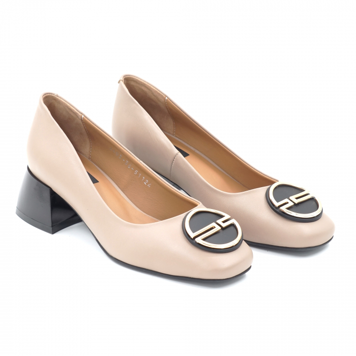 Pantofi dama din piele naturala roz pudra inchis cu varf patrat si toc mic gros 4 cm 51124-1-24 [2]